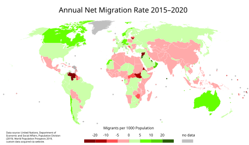 Mapa de migración neta mundial 2015-2020