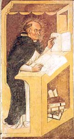 Imagen escultórica o pictórica de Raimundo de Peñafort en un retablo gótico.