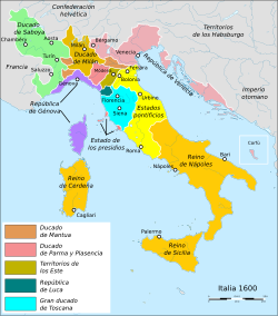 Mapa histórico que muestra el territorio del Gran Ducado en la Italia de 1600