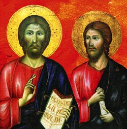 Ícono representando a Jesús y a su hermano Santiago