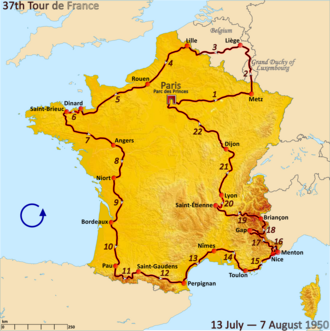 Ciclistas en el Tour de Francia 1950
