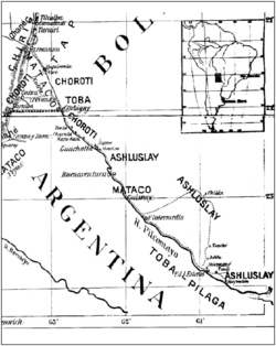 Mapa de distribución de tribus indígenas en la frontera boliviano-argentina en 1910