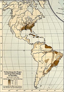 Mapa histórico de la distribución de la población africana en América en 1901