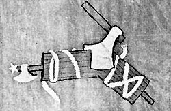 Bandera de los Arditi del Popolo con un hacha cortando los fasces.