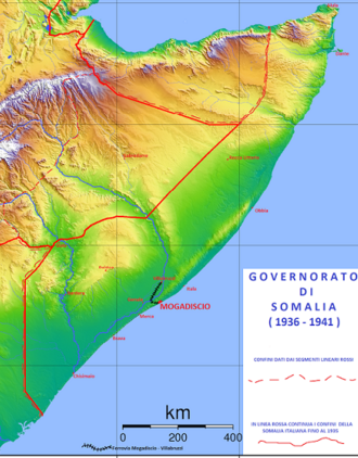 Mapa del Governatorado de la Somalia italiana entre 1936 y 1941