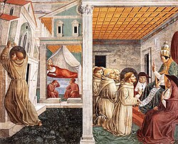Fresco de Benozzo Gozzoli que representa la aprobación de la regla franciscana por Inocencio III.