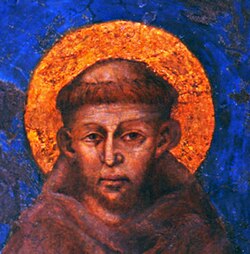 Detalle de pintura de San Francisco de Asís con nimbo por Cimabue