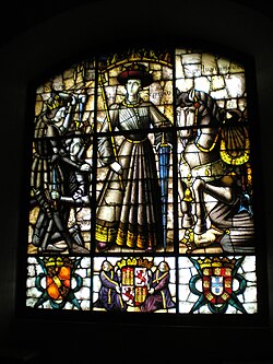 Detalle de grisalla aplicada en vidrio en el Alcázar de Segovia