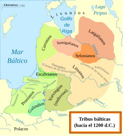 Mapa de las tribus bálticas en el año 1200