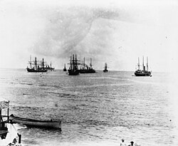 Barcos de guerra alemanes y estadounidenses en Samoa en 1899