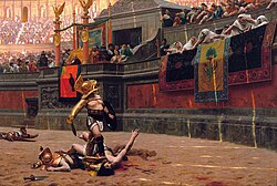 Representación pictórica clásica de los combates en la arena