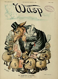 Ilustración de 1891 que caricaturiza el cabildeo político en Estados Unidos
