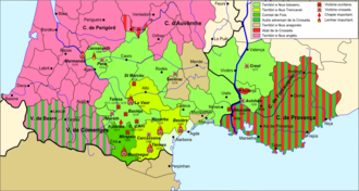 Mapa de la región del Languedoc durante la cruzada