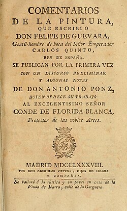 Portada de la edición de 1788 de los Comentarios de la pintura