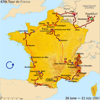 Mapa del recorrido del Tour de Francia 1980