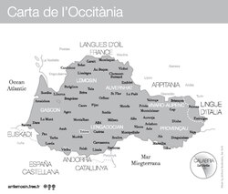 Mapa de las regiones de Occitania y sus dialectos