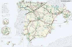 Mapa de las centrales, subestaciones y líneas de alta de tensión en España