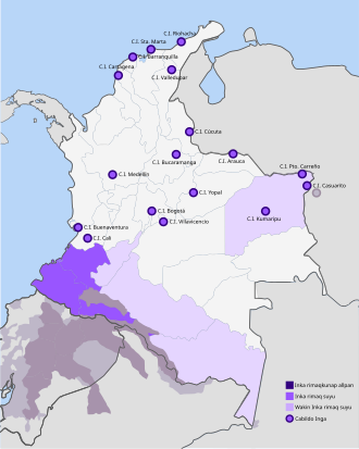 Mapa de distribución del quechua inga