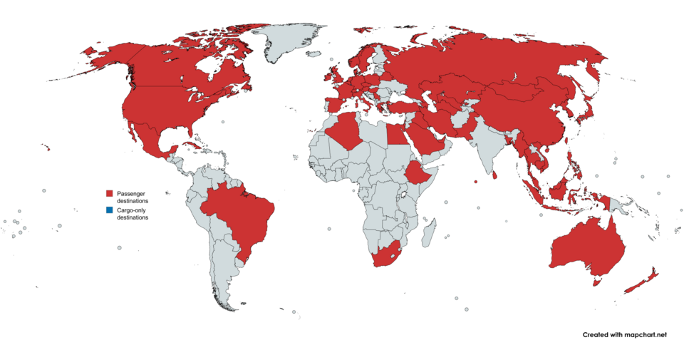 Mapa de destinos internacionales