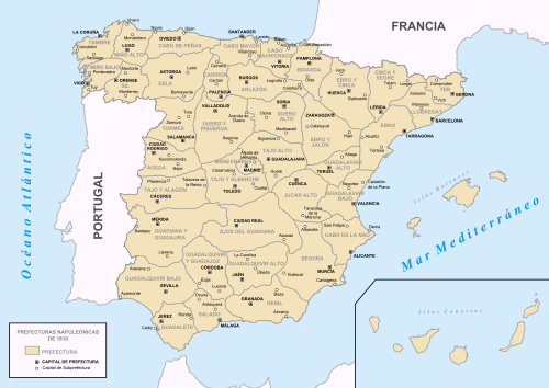 Mapa de la división en prefecturas de 1810
