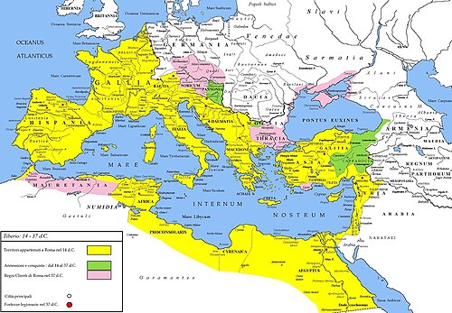 Mapa del Imperio romano bajo Tiberio