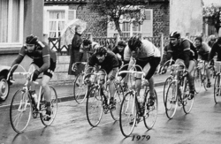 Participantes en el Tour de Flandes de 1979 en plena competición