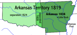 Mapa histórico de la evolución del Territorio al Estado de Arkansas entre 1819 y 1836