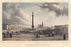 Vista de la plaza de Armas de Aguascalientes en 1836
