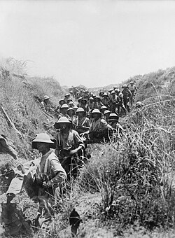 Soldados británicos en Palestina durante la batalla de Megido en junio de 1918.