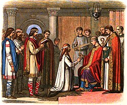 Bautismo del rey Guthrum por James William Edmund Doyle (1864)