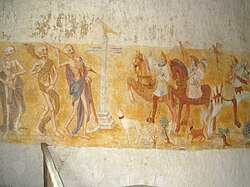 Pintura mural de Dict des trois morts et des trois vifs en La Ferté-Loupière.