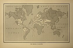 Mapa cartográfico publicado en la obra Atlantis: The Antediluvian World de Ignatius Donnelly