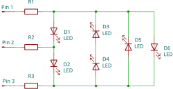 Diagrama de Charlieplexing de 3 pines