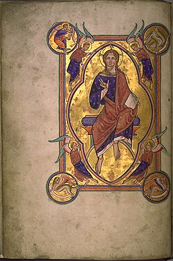 Miniatura de Cristo en Majestad del Bestiario de Aberdeen