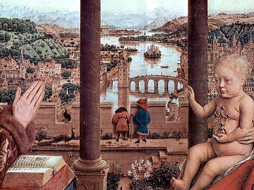 Detalle del fondo arquitectónico y el paisaje urbano de la obra