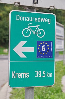 Ejemplo de señalización de la ruta del Danubio en Austria.