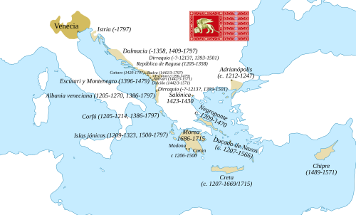Mapa del imperio veneciano en los siglos XV y XVI