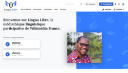 Captura de pantalla de la página de bienvenida de Lingua Libre