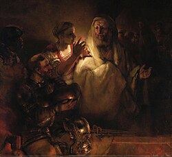 La negación de San Pedro por Rembrandt.