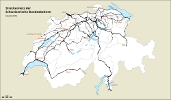 Mapa de la red ferroviaria de SBB-CFF-FFS