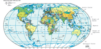 Mapa de la Tierra con paralelos y meridianos