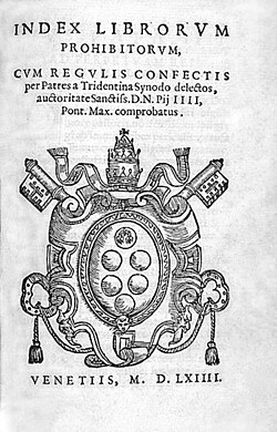 Portada y contenido del Index Librorum Prohibitorum