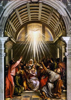 Pentecostés pintado por Tiziano