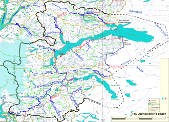 Mapa esquemático de la cuenca hidrográfica del río Baker
