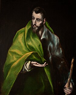 Pintura de Santiago El Mayor por El Greco con bastón de peregrino.