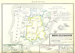 Representación cartográfica de la provincia eclesiástica de Toledo hacia el siglo XIX.