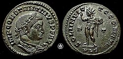 Follis de Constantino con representación del Sol Invictus