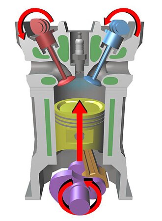 Dibujo técnico de un motor de cuatro tiempos
