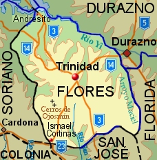Mapa topográfico del departamento de Flores, Uruguay