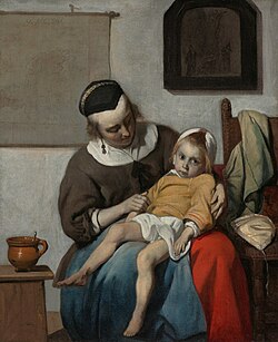 La niña enferma, óleo sobre lienzo de Gabriël Metsu